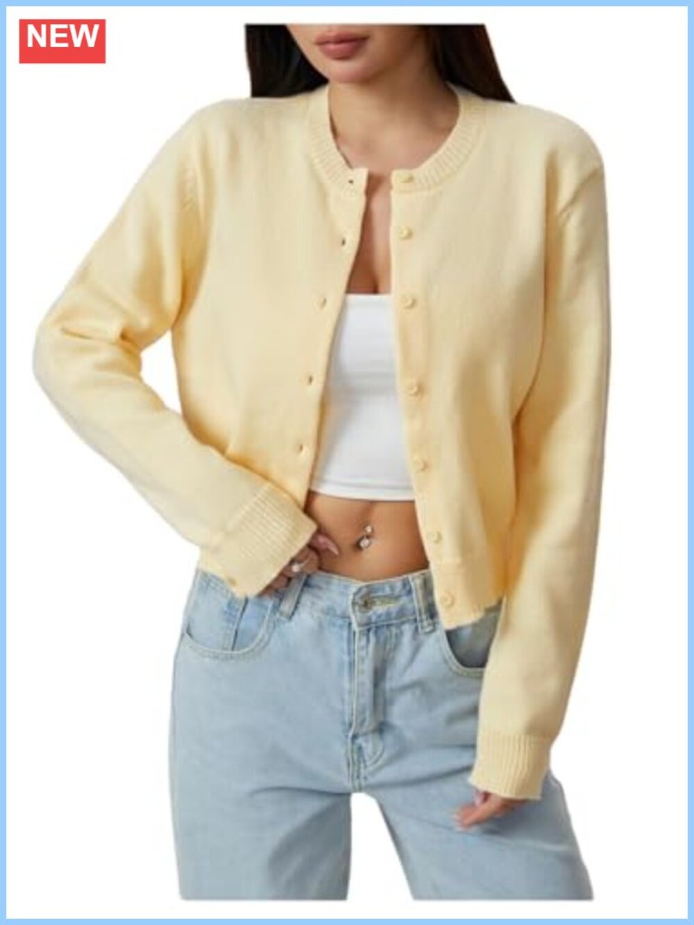 Women's Lightweight Button Down Cardigan Long Sleeve Crew Neck Sweater